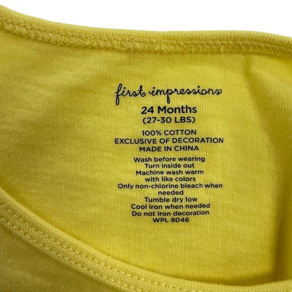 First Impressions Short Sleeve Yellow T Shirt Bunny Bow Applique Girls 24 Months - Picture 3 of 3